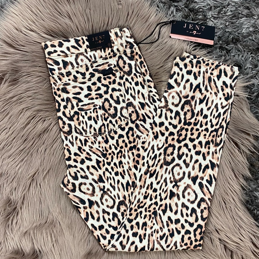 Jen7 | Leopard Print Ankle Skinny Jeans | 8